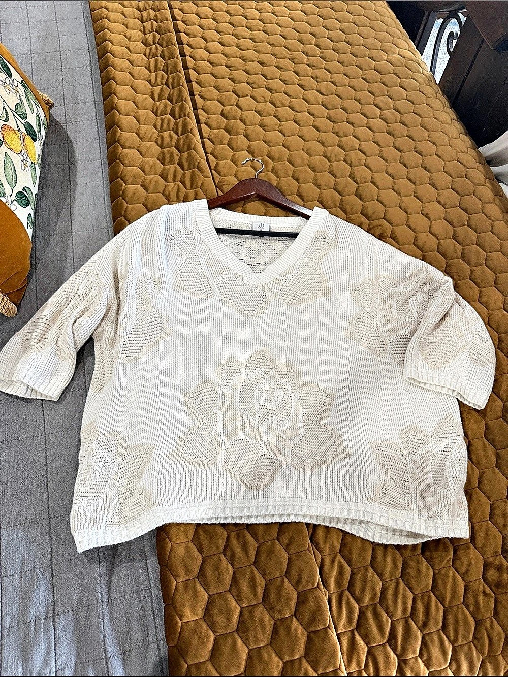 cabi Lotus Pullover Floral Short Sleeve Sweater Size Medium